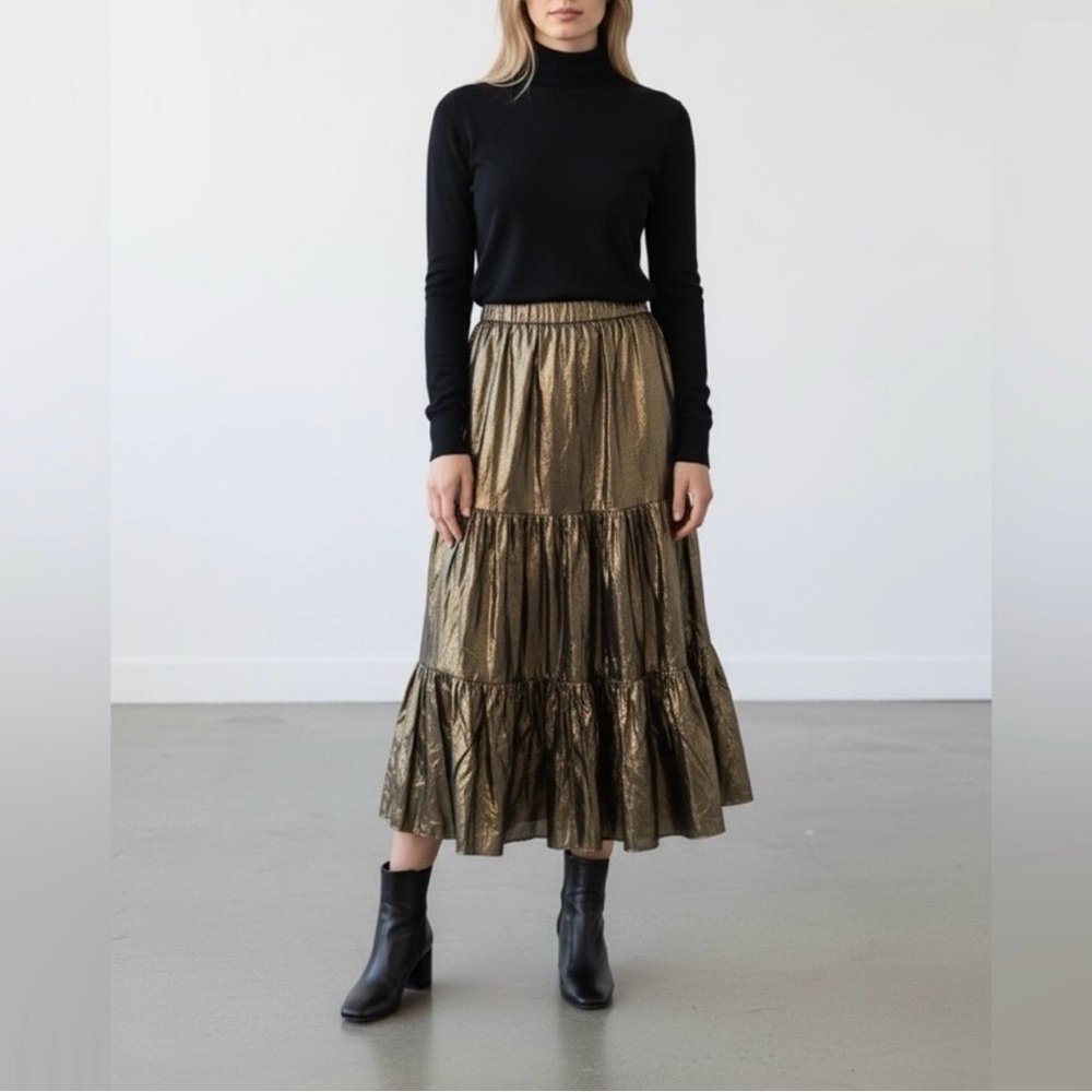 J. Crew Metallic Gold Maxi Skirt
